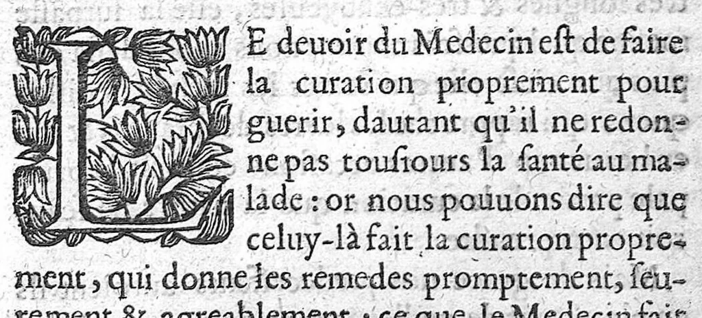 An illustration from Les sept livres de la thérapeutique universelle de Jean Fernel, 1655, leaf 13