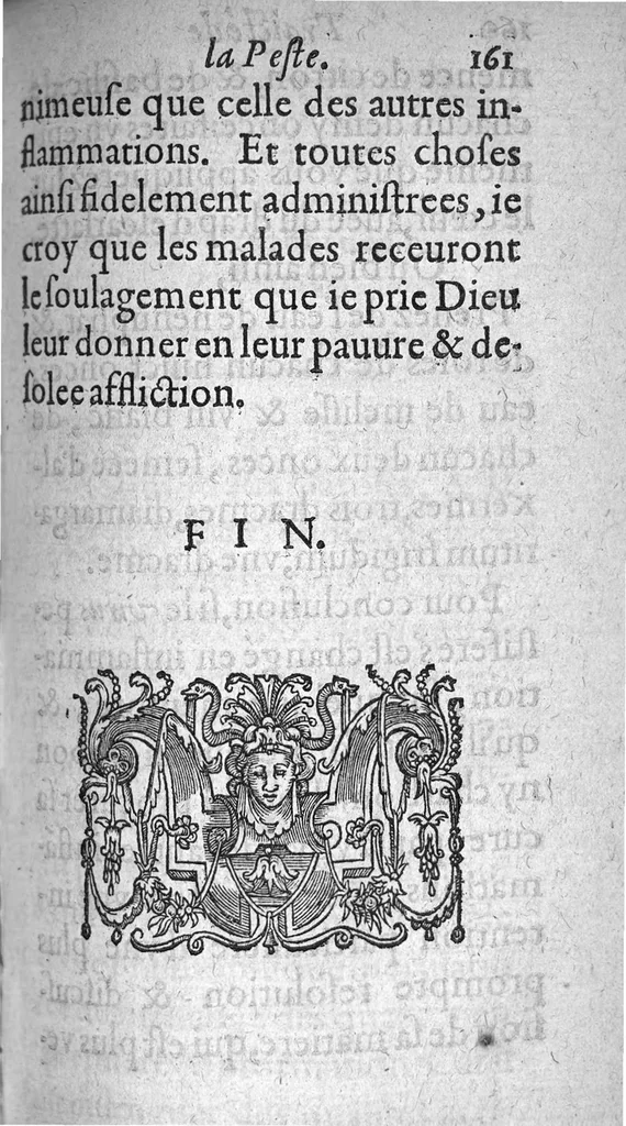 An illustration from Traicté de la peste divise en trois parties. Auquel est adjoint un traicte des vertus et proprietes du Contrayerva. Le tout composé par Masitre Caesar Morin, Angevin, Docteur en Medecine, 1602, leaf 174