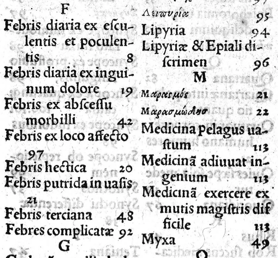 An illustration from Alexandri Aphrodisei medici et philosophi praecellentis, de febrium causis et differentiis opusculum a Georgio Valla Placentino latinitate donatum. In librum Ioannis Damasceni principis Arabum medici, de exquisita febrium curatione compendiosum diegema Albano Torino authore. Eiusdem aphorismorum libellus eodem Torino paraphraste. Ad haec Simonis Grynaei ... medicinae commentatio [i.e. commendatio] sive encomium. Praesagium experientia confirmatum Galeni Georgio Valla ... interprete, 1542, leaf 24