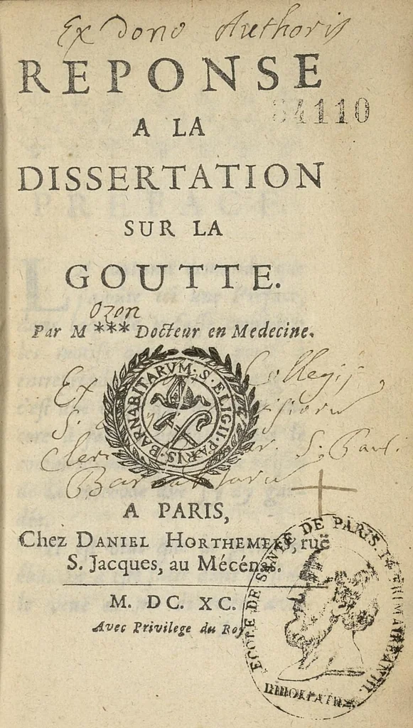 An illustration from Reponse a la dissertation sur la goutte, 1690, leaf 4