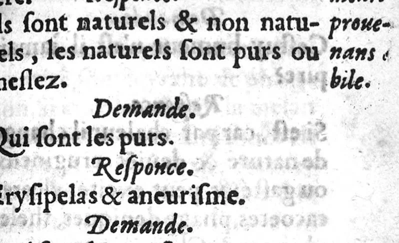 An illustration from Questionere des tumeurs contre nature, necessaire à ceux qui veulent parvenir à la cognoissance de cette partie de chyrurgie. Contenant les causes, signes & curation en general. Fait par Tanequin Guilhemet Chyrurgien du Roy de Navarre et maistre en ladite faculté en la Cité de Nimes,, 1579, leaf 14