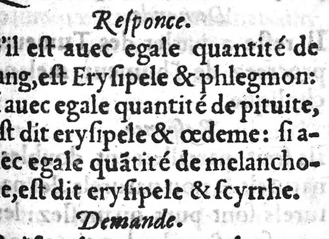 An illustration from Questionere des tumeurs contre nature, necessaire à ceux qui veulent parvenir à la cognoissance de cette partie de chyrurgie. Contenant les causes, signes & curation en general. Fait par Tanequin Guilhemet Chyrurgien du Roy de Navarre et maistre en ladite faculté en la Cité de Nimes,, 1579, leaf 14