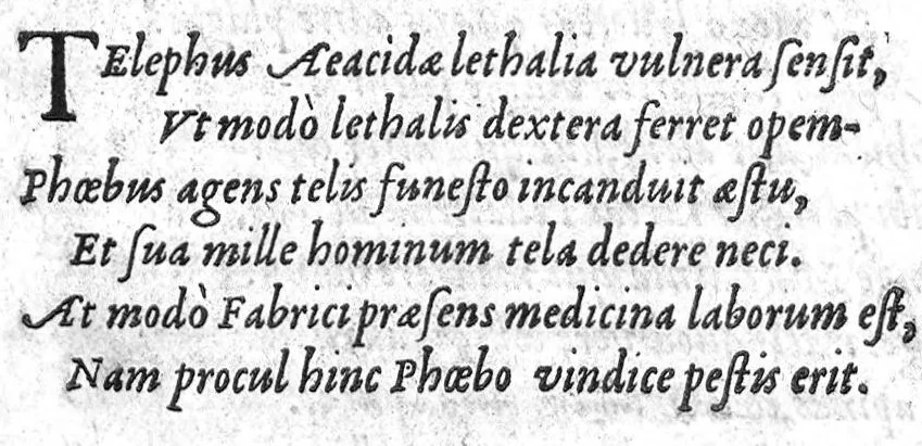 An illustration from Paradoxes de la cure de peste, par une methode succincte, contre l’opinion de ceux qui en ont escrit et pratiqué au passé, par Claude Fabri, Medecin et Astrophile, natif de Prelz en Argonne, demeurant à Dijon,, 1568, leaf 12