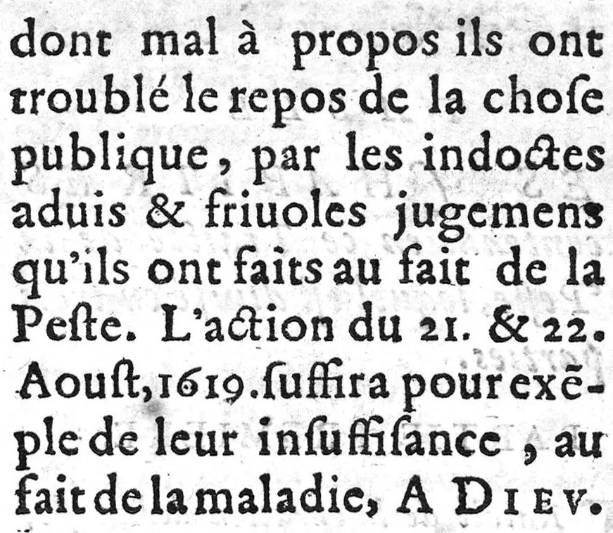 An illustration from Traicté de la peste divise en diagnostic, pronostic et curation avec des observations notables, 1620, leaf 12