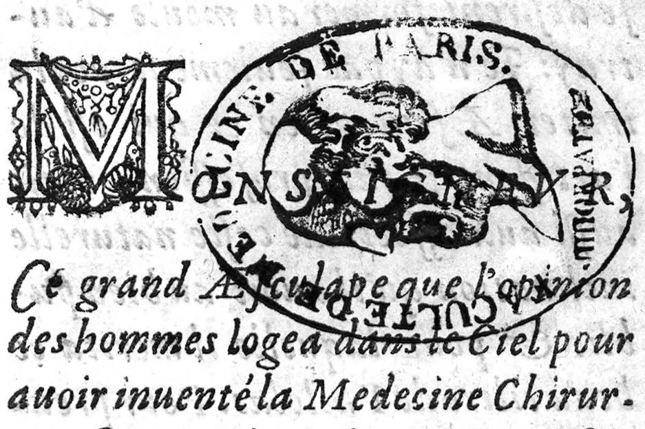 An illustration from Traicté de la peste divise en diagnostic, pronostic et curation avec des observations notables, 1620, leaf 2