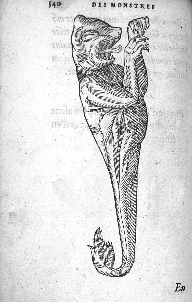 An illustration from Deux livres de chirurgie, I. De la generation de l’homme, et maniere d’extraire les enfans hors du ventre de la mere, ensemble ce qu’il faut faire pour la faire mieux, et plus tost accoucher, avec la cure de plusieurs maladies qui luy peuvent survenir. 2. Des monstres tant terrestres que marins, avec leurs portrait. Plus un petit traité des plaies faites aux parties nerveuses. Par Ambroise Paré, premier Chirurgien du Roy, et juré à Paris,, 1573, leaf 559