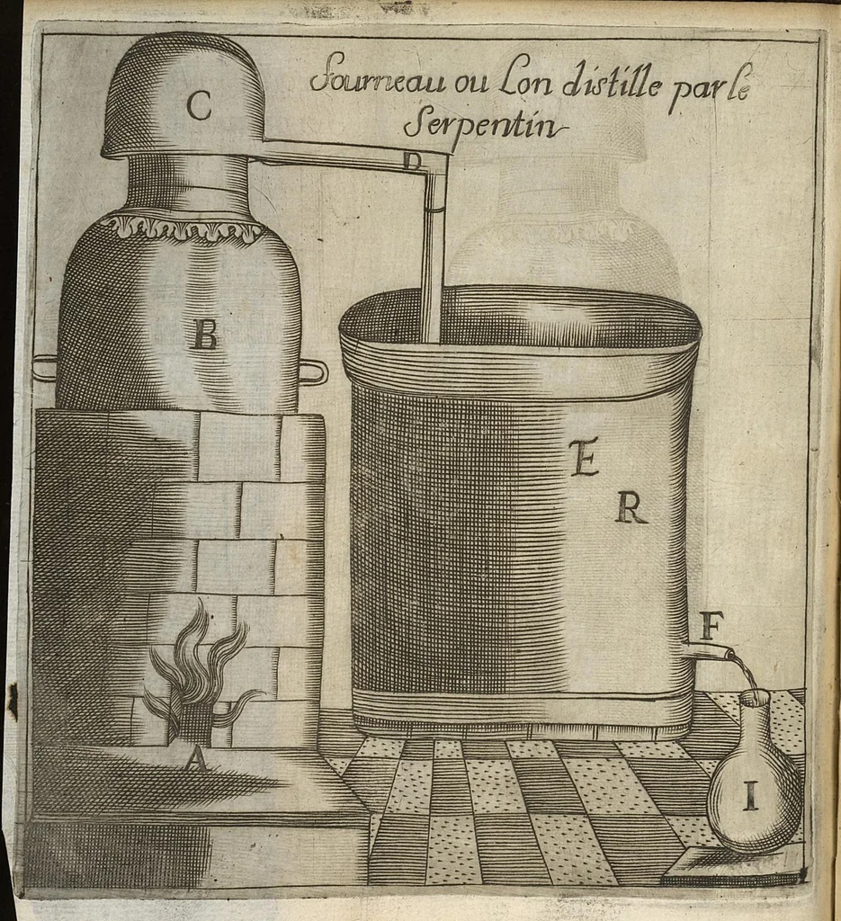 An illustration from Pratique de chymie, divisée en quatre parties...avec un avis sur les eaux minerales, 1671, leaf 389
