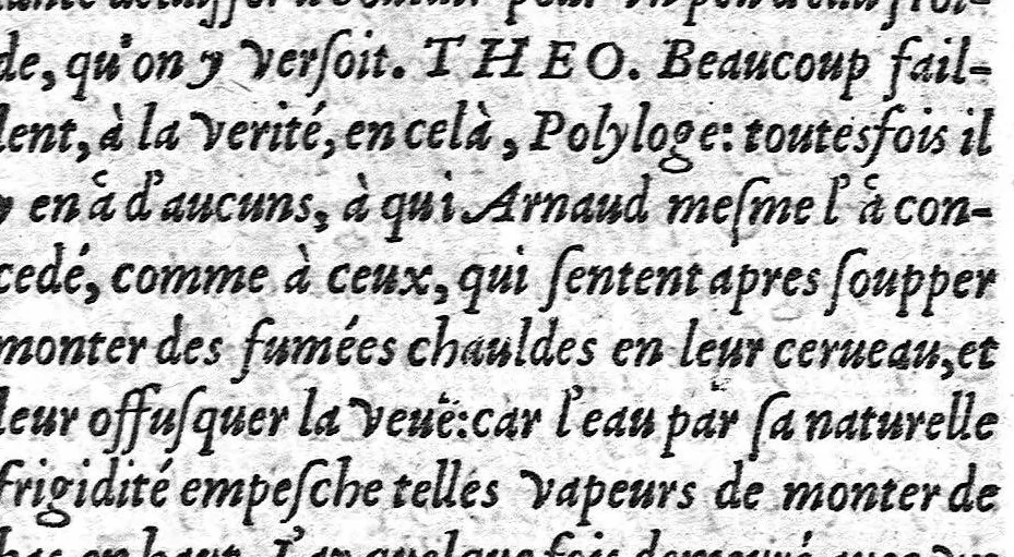 An illustration from les sept dialogues de Pictorius traictant de la maniere de contregarder la santé par le moyen des six choses, que les Medecins appellent, non naturelles/ Ausquels est adjousté un autant utile, que delectable Dialogue de Plutarque, intitulé de l’industrie des Animaux tant de l’eau, que de la terre. Le tout fait François par Arnault Pasquet de la Rocheffoucault, [APANTAKHOU DEI THEOU],, 1557, leaf 86