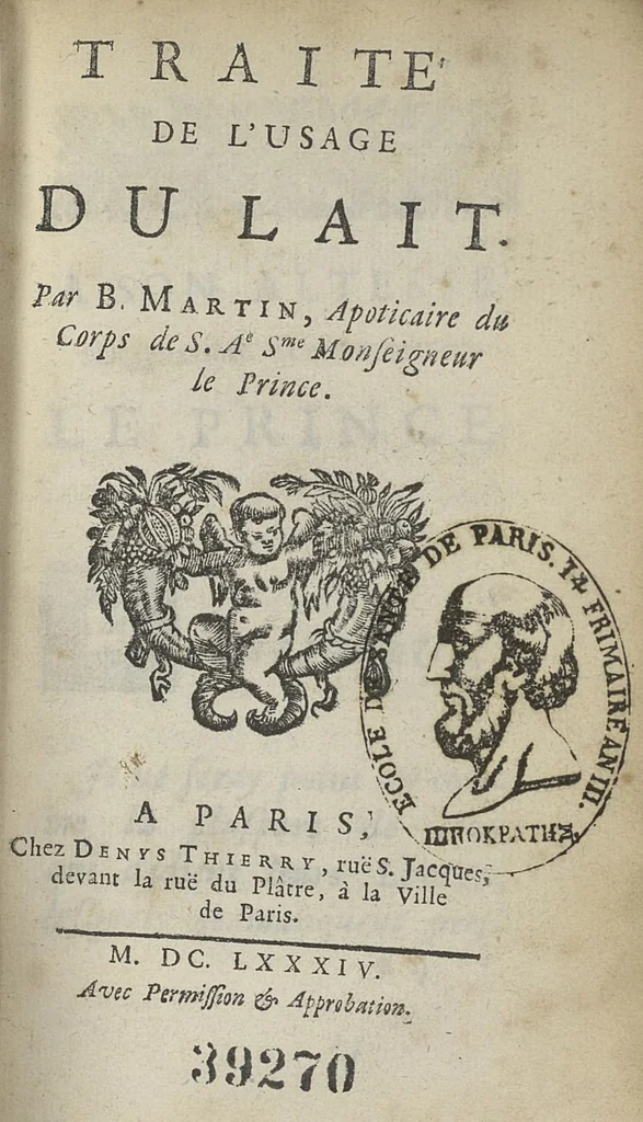 An illustration from Traité de l'usage du lait, 1684, leaf 8