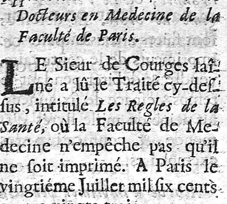 An illustration from Les règles de la santé, ou le véritable régime de vivre que l'on doit observer dans la santé et dans la maladie, et une table qui contient par alphabet les facultez et vertus de tous les alimens tirez des plantes et des animaux dont on use ordinairement, par A. P....., 1684, leaf 16