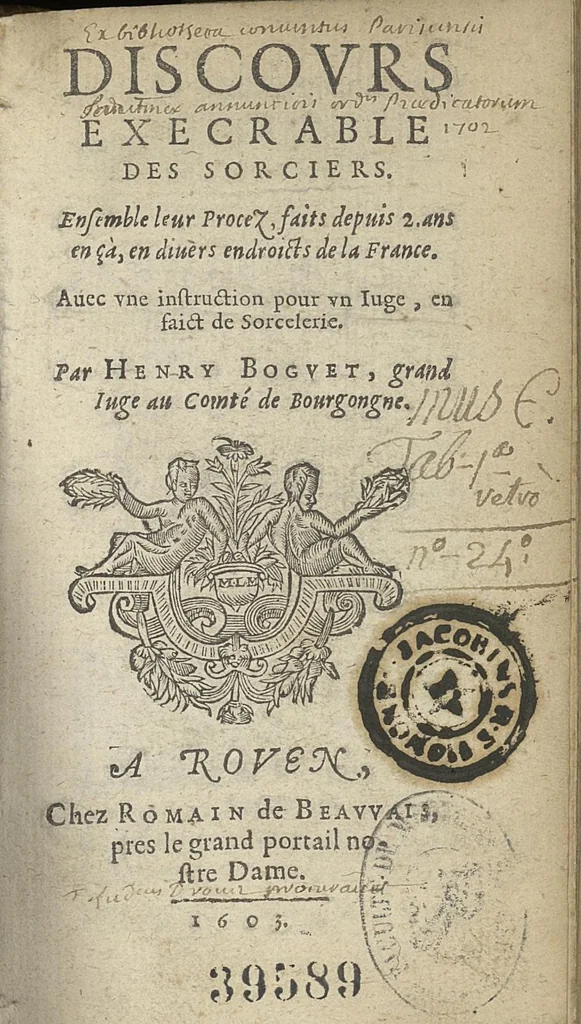An illustration from Discours excecrable des sorciers. Ensemble leur procez, faits depuis 2 ans en çà, en divers endroicts de la France..., 1603, leaf 4