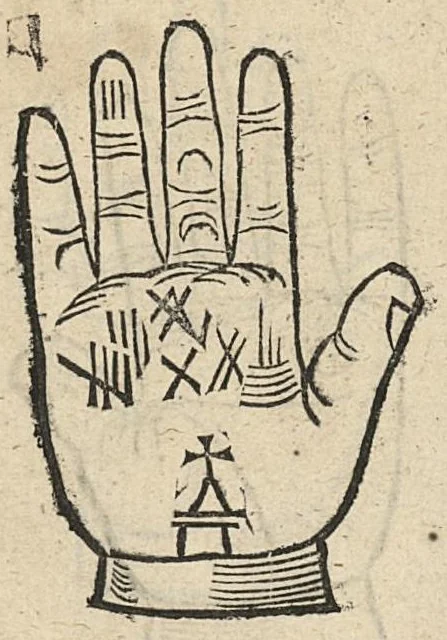 An illustration from La Chiromance et phisiognomie par le regard des membres de l'homme..., le tout mis en françois par Antoine du Moulin masconnois, 1638, leaf 129