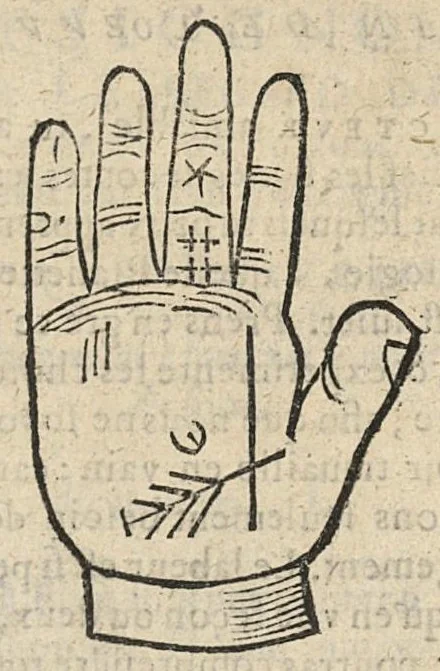 An illustration from La Chiromance et phisiognomie par le regard des membres de l'homme..., le tout mis en françois par Antoine du Moulin masconnois, 1638, leaf 130
