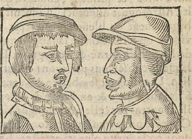 An illustration from La Chiromance et phisiognomie par le regard des membres de l'homme..., le tout mis en françois par Antoine du Moulin masconnois, 1638, leaf 144
