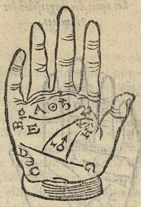 An illustration from La Chiromance et phisiognomie par le regard des membres de l'homme..., le tout mis en françois par Antoine du Moulin masconnois, 1638, leaf 20