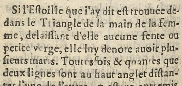 An illustration from La Chiromance et phisiognomie par le regard des membres de l'homme..., le tout mis en françois par Antoine du Moulin masconnois, 1638, leaf 75
