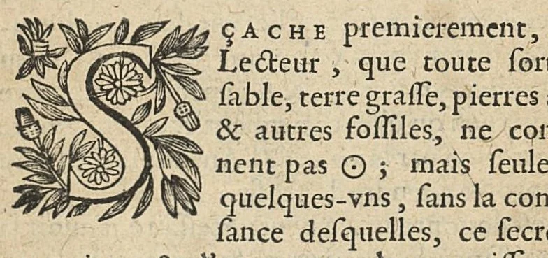 An illustration from L'oeuvre minerale ou est enseignée la séparation de l'or des pierres à feu, sable, argile, & autres fossiles...mise en françois par le sieur Du Teil, 1659, leaf 6