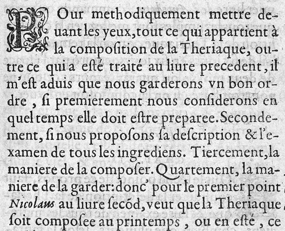 An illustration from Traite de la theriaque et mithridat, contenant plusieurs questions generales et particulieres : Avec un entier examen des simples Medicamens qui y entrent. Le tout divisé en deux livres, pour le profit et utilité de ceux qui font profession de la Pharmacie, et aussi fort propre à ceux qui sont amateurs de la Medecine, et qui desirent la congnoissance des simples. Par Nicolas Houel, Apothicaire à Paris,, 1573, leaf 55