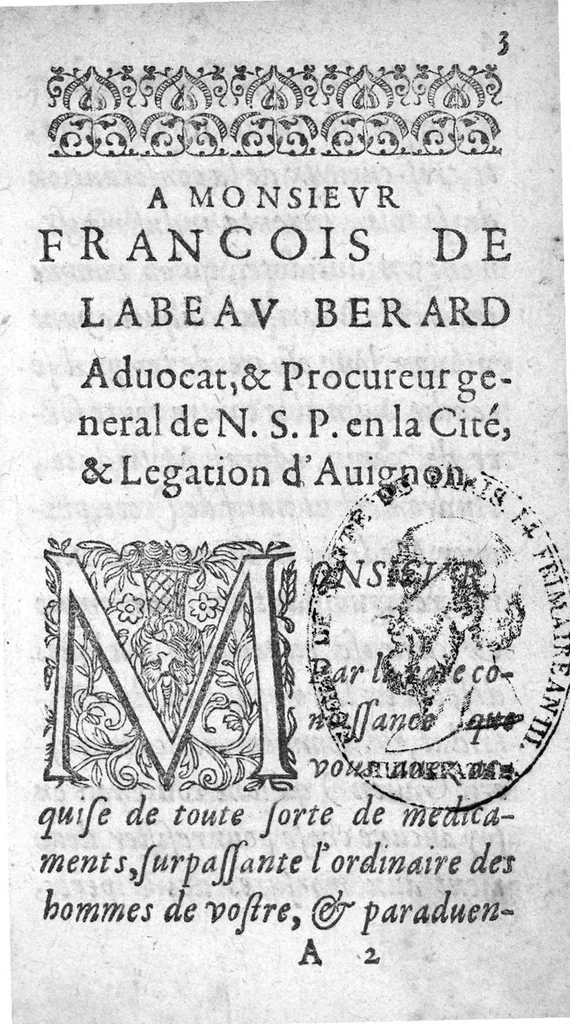 An illustration from Traitte de la theriaque par Jacques Fontaine docteur medecin en Avignon, 1601, leaf 2