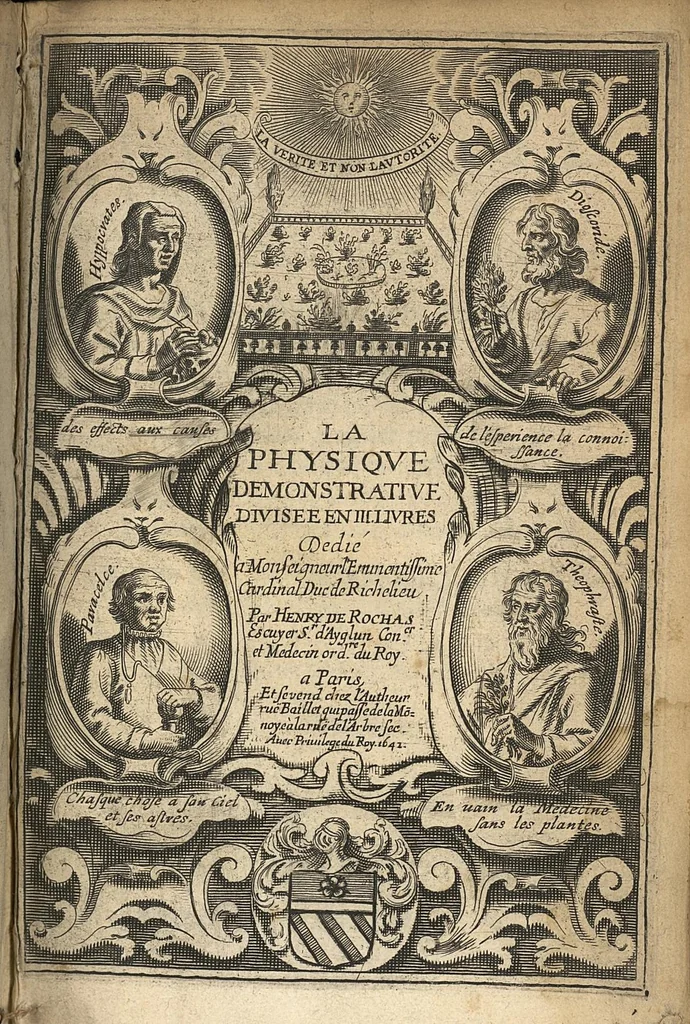 An illustration from La physique demonstrative, divisee en trois livres. Le premier traicte des eaux minerales.., 1643, leaf 0