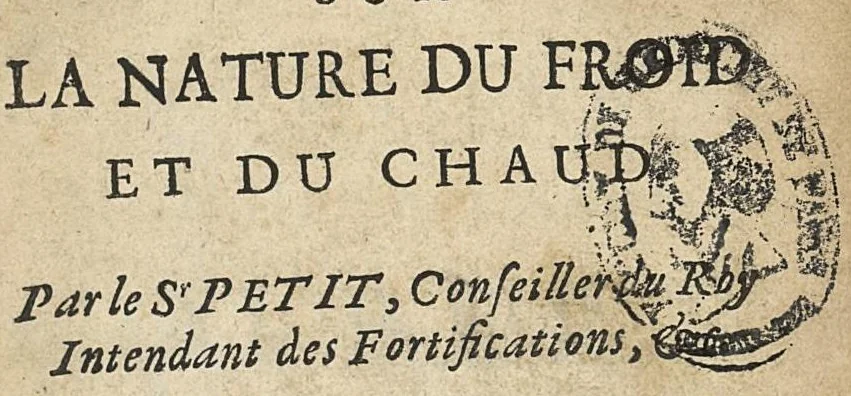 An illustration from Dissertations academiques sur la nature du froid et du chaud...avec un discours sur la construction & l'usage d'un cylindre arithmetique..., 1671, leaf 2