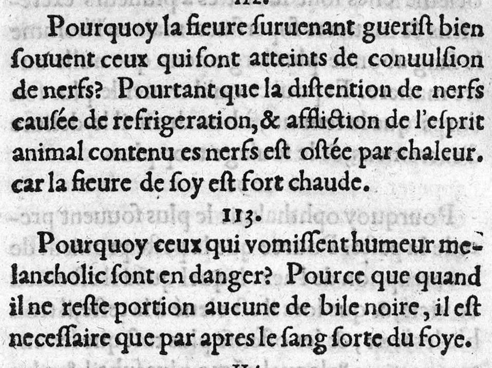 An illustration from Les problemes d'Alexandre Aphrodisé, excellent et ancien philosophe, pleins de matieres de medecine et de philosophie, traduits de grec en françois,..., 1555, leaf 217