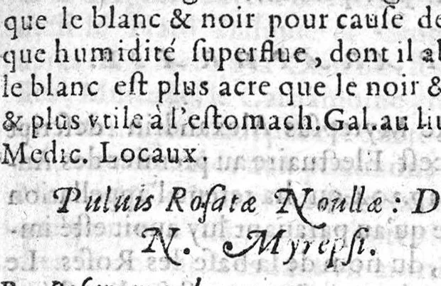 An illustration from Paraphrase sur la pharmacopee. Divisee en deux livres, par M. Brice Bauderon, Docteur en Medecine, de Parey en Charoloys, à present demeurant à Mascon. L’argument mis apres l’Epistre declare tout le contenu. Avec une Table des matieres y traictees. Edition seconde, Reveuë, corrigee et augmentee par l’autheur mesme, 1596, leaf 248