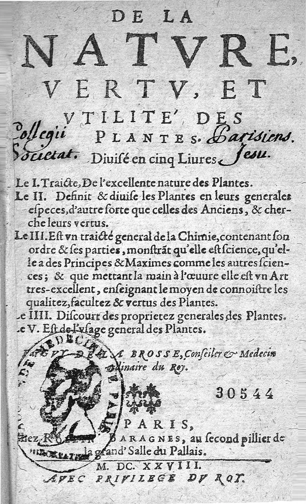 An illustration from De la Nature, vertu et utilité des plantes, divisé en 5 livres... par Guy de la Brosse,..., 1628, leaf 0