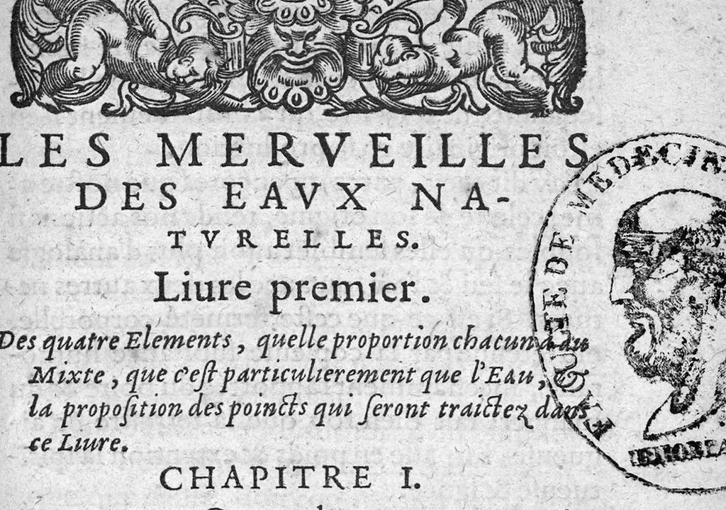 An illustration from La memoire renouvellee des merveilles des eaux naturelles en faveur de nos nymphes françoises & des malades qui ont recours à leurs emplois salutaires, 1605, leaf 24