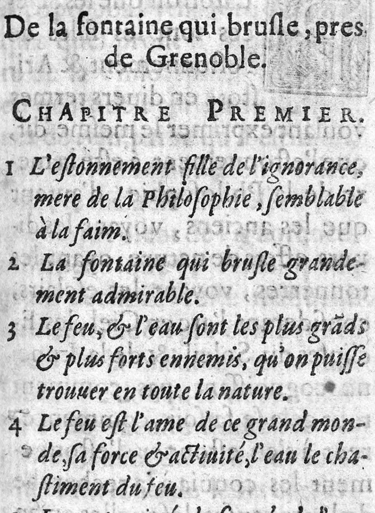 An illustration from Histoire naturelle de la fontaine qui brusle près de Grenoble, Tournon, G. Linocier, 1618, 1618, leaf 24