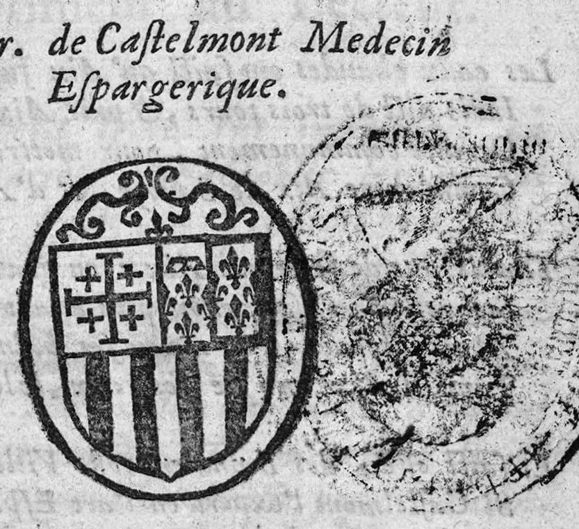 An illustration from Traité des bains de la ville d’Aix en Provence, et la maniere d’en user, par le Sr. de Castemont Medecin Espargerique, 1600, leaf 0