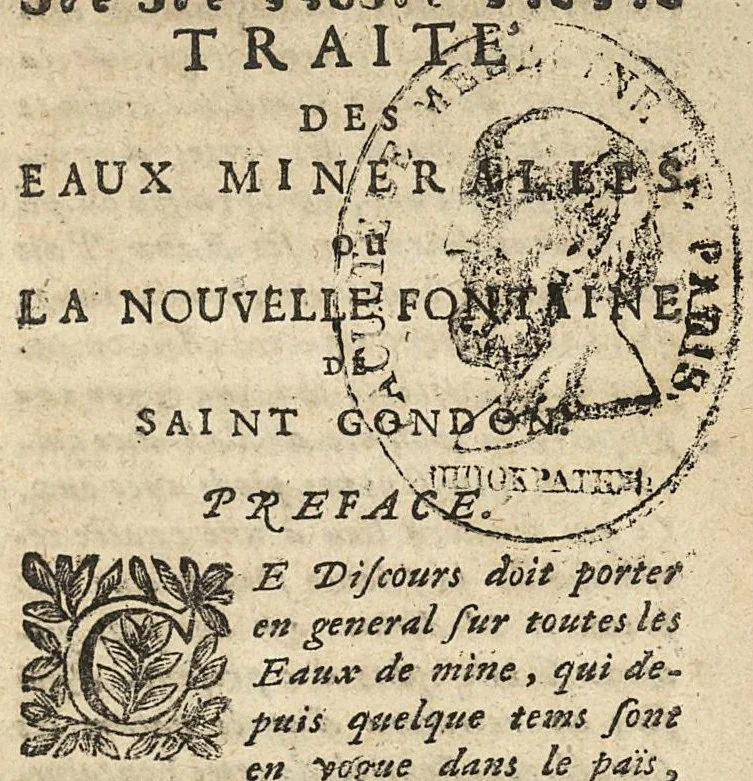 An illustration from Traité des eaux mineralles ou la nouvelle fontaine de Saint Gondon avec une pathologie chimique des fièvres..., 1676, leaf 18