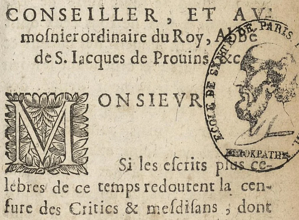 An illustration from L'Escole des medecins de Salerne, qui enseigne comme il faut sainnement & longuement Vivre....traduit du grec en francois & illustré des Commentaires de M. Michel le Long,..., 1660, leaf 6