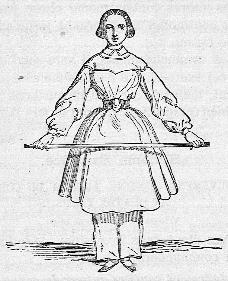 An illustration from Gymnastique des demoiselles à l'usage des Écoles normales, des lycées et collèges de jeunes filles, des pensions et des écoles. Ouvrage indispensable aux aspirantes aux brevets de capacité. Cinquième édition ornée de 140 figures et de 7 planches, 1660, leaf 117