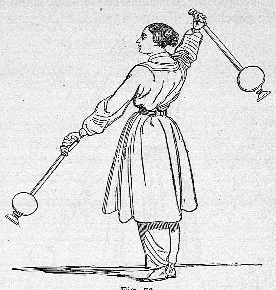 An illustration from Gymnastique des demoiselles à l'usage des Écoles normales, des lycées et collèges de jeunes filles, des pensions et des écoles. Ouvrage indispensable aux aspirantes aux brevets de capacité. Cinquième édition ornée de 140 figures et de 7 planches, 1660, leaf 176