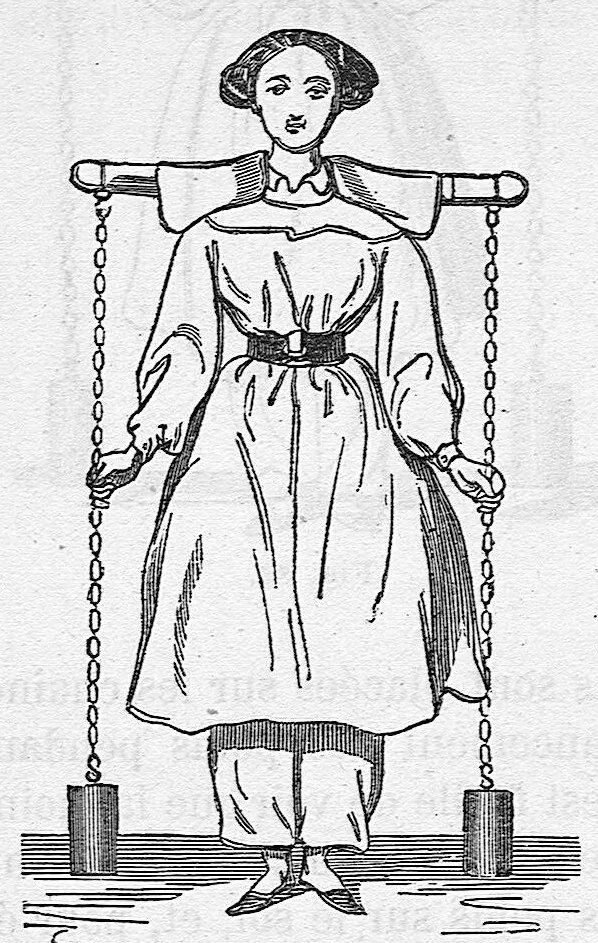 An illustration from Gymnastique des demoiselles à l'usage des Écoles normales, des lycées et collèges de jeunes filles, des pensions et des écoles. Ouvrage indispensable aux aspirantes aux brevets de capacité. Cinquième édition ornée de 140 figures et de 7 planches, 1660, leaf 191