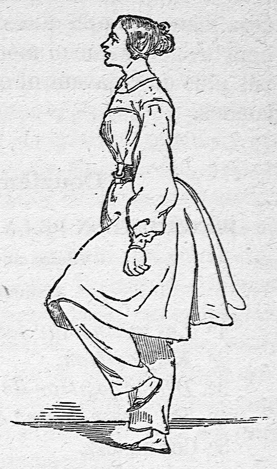 An illustration from Gymnastique des demoiselles à l'usage des Écoles normales, des lycées et collèges de jeunes filles, des pensions et des écoles. Ouvrage indispensable aux aspirantes aux brevets de capacité. Cinquième édition ornée de 140 figures et de 7 planches, 1660, leaf 45
