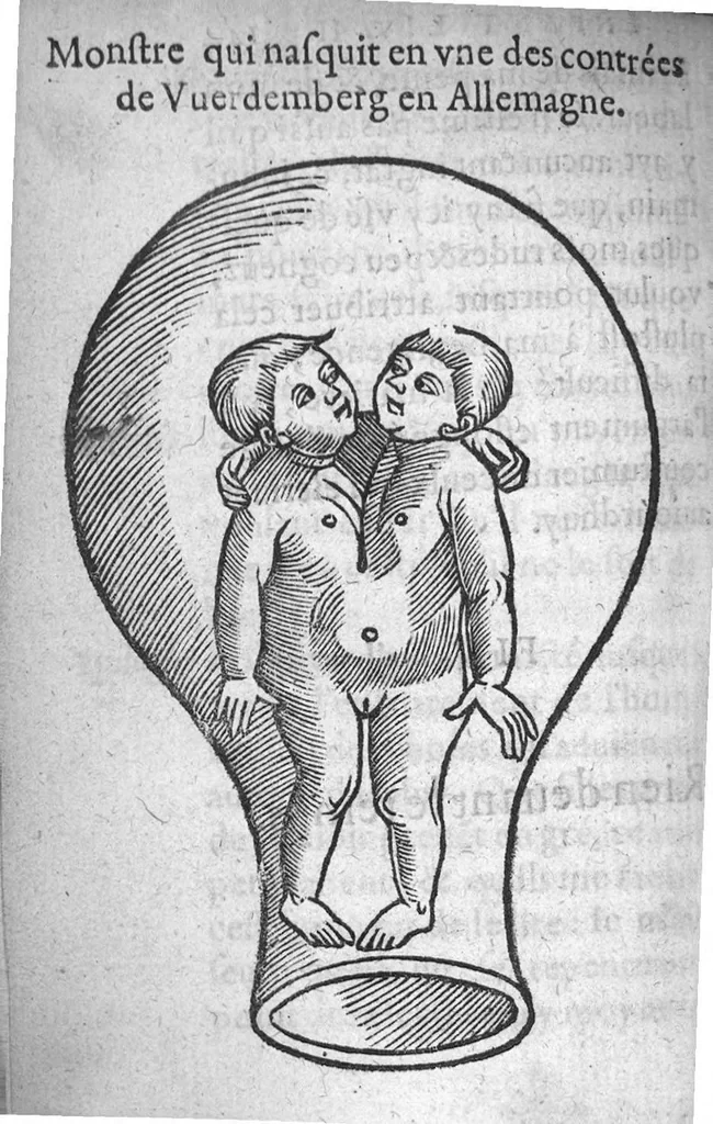 An illustration from Des divers travaulx et enfantemens des femmes. Et par quel moyen lon doibt survenir aux accidens qui peuvent eschoir devant et apres iceux travaulx, devisé en deux petiz livres. Premierement composez en Latin, par maistre Euchaire Rodion, Docteur en Medecine, et depuis tournez en nostre langue Françoyse, et augmentez de Annotations, par M. Paul Bienassis de Poictiers, à l’utilité de plusieurs personnes. Avec Indice des choses memorables contenues en ce present livre, mises par chapitres en la fin d’icelluy, 1563, leaf 287