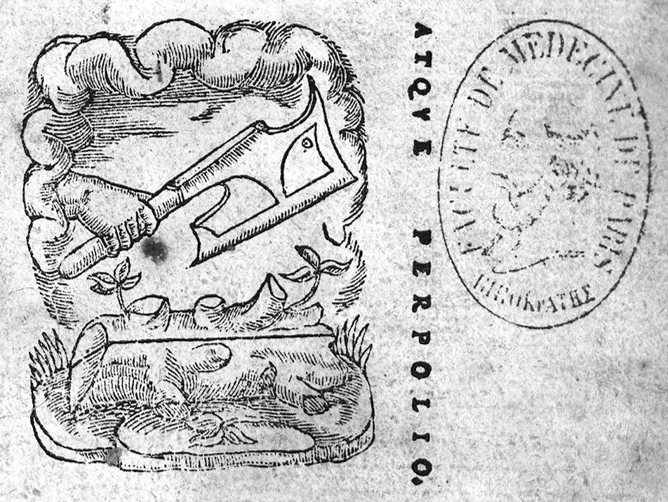 An illustration from La chirurgie de Paulus Aegineta. Nouvellement traduicte de Grec en Françoys,, 1542, leaf 0