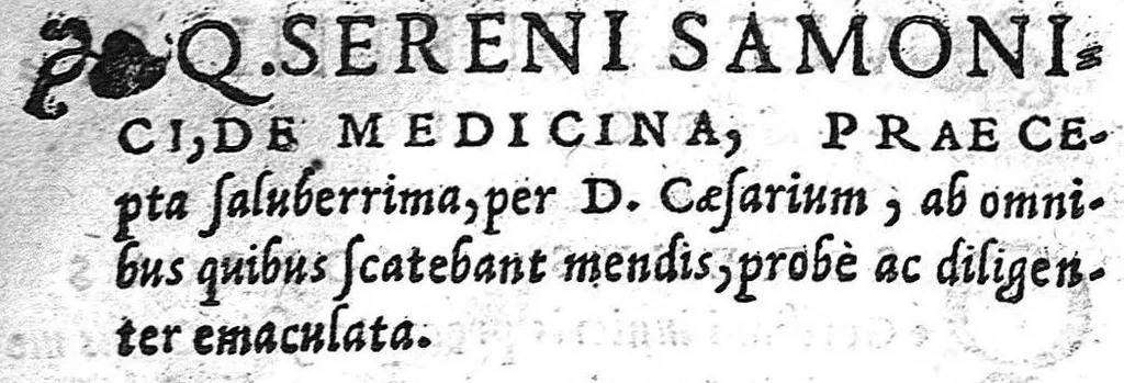 An illustration from Q. Sereni Samonici de Medicina praecepta saluberrima, per D. Caesarium ab omnibus quibus scatebant mendis probe ac diligenter emaculata. Item Q. Rhemnii Fannii Palaemonis de Ponderibus et mensuris liber utilissimus..., 1533, leaf 0