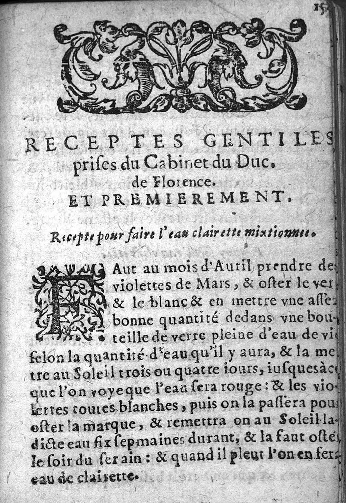 An illustration from Bastiment de receptes, traduit de l'italien en françois, augmenté d'une infinité de beaux secrets depuis peu mis en usage, avec un autre petit traité de recepte intitulé le plaisant jardin,, 1645, leaf 160