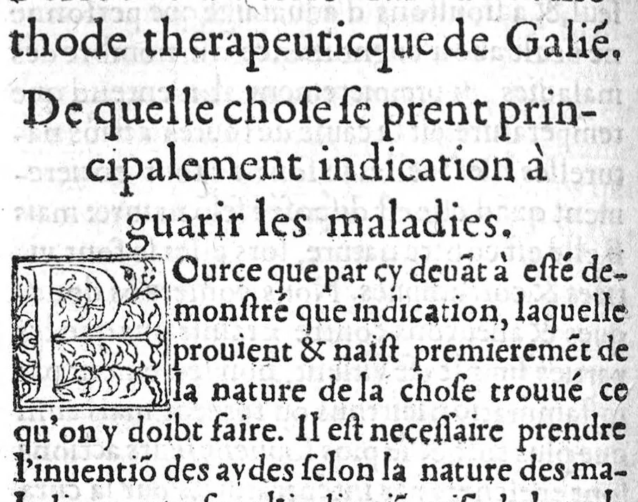 An illustration from Perioche des sept premiers livres de la Methode therapeuticque de Galien : Traduicte par Maistre Guillaume Cristian, Medecin, Docteur, lisant à Orleans. Agathos Listis., 1540, leaf 37