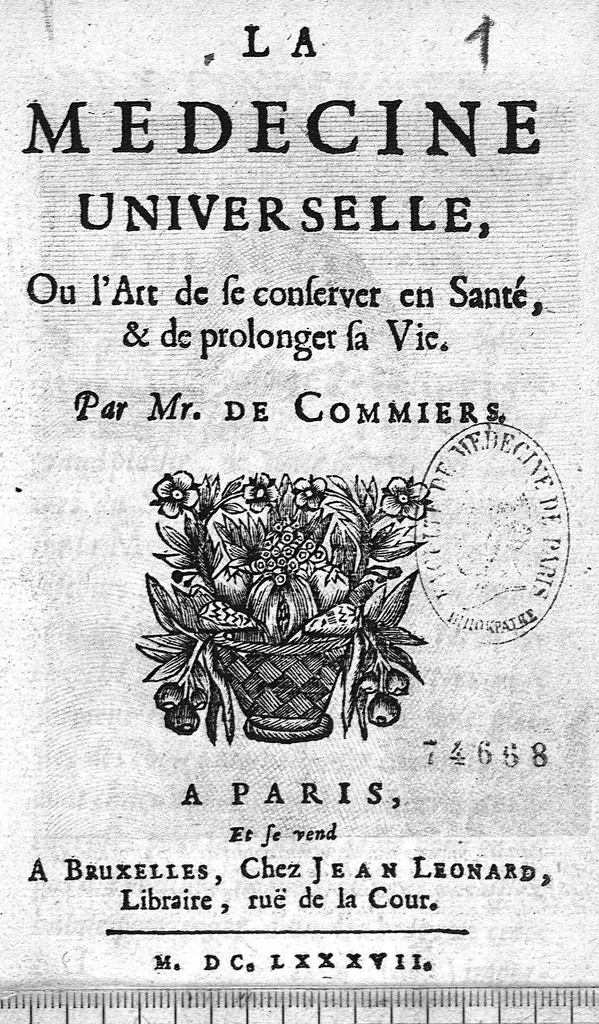 An illustration from La médecine universelle, ou l'art de se conserver en santé et de prolonger sa vie, 1687, leaf 1