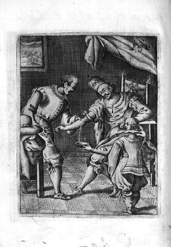 An illustration from Prattica nuova, et utilissima di tutto quello, ch' al diligente barbiero s'appartiene... ove si discorre del cavar sangue, medicar, ferite, et balsamar corpi humani..., 1671, leaf 59