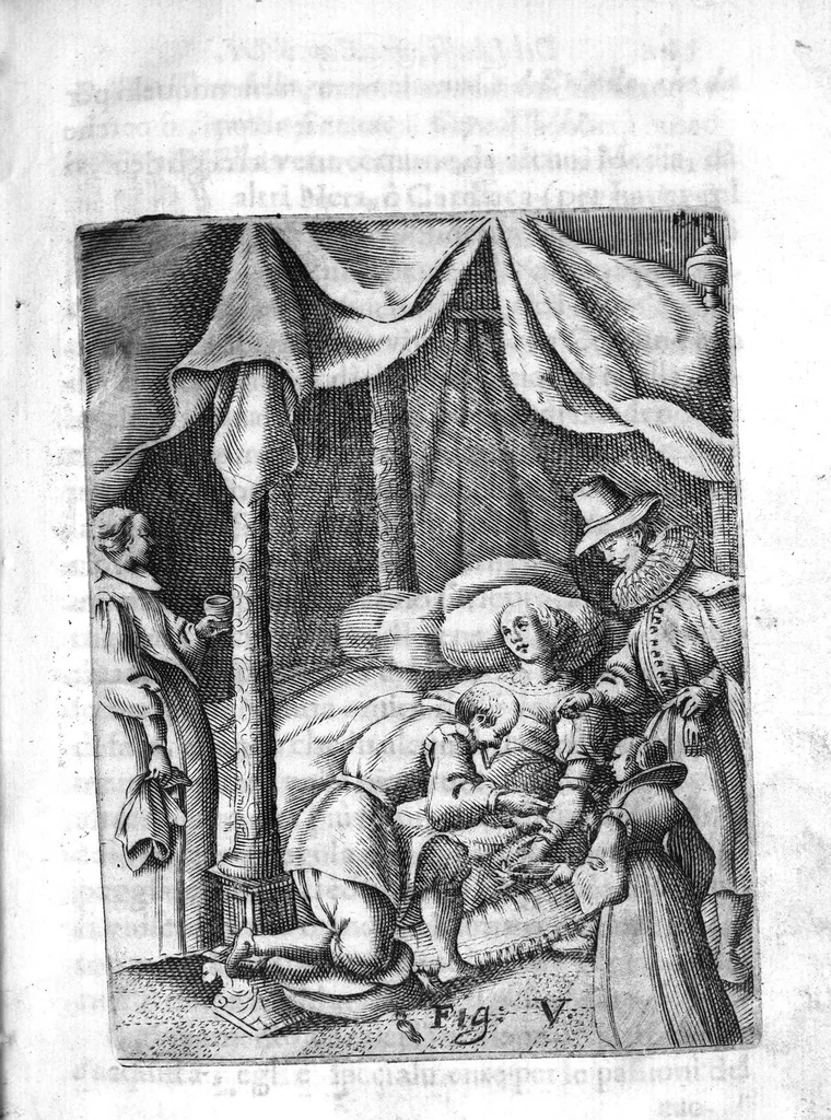 An illustration from Prattica nuova, et utilissima di tutto quello, ch' al diligente barbiero s'appartiene... ove si discorre del cavar sangue, medicar, ferite, et balsamar corpi humani..., 1671, leaf 64