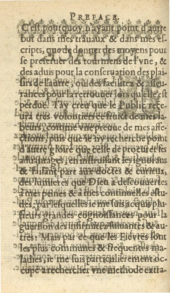 An illustration from Nouvelles demonstrations, pour cognoistre la cause des fièvres intermitantes & continuës, dysenteries, dyarrhees, lysenteries, é tout autre flux de ventre. Avec un ample & asseuré prognostic sur chacune d'icelles, & les remedes specifiques pour leur guerison, 1645, leaf 12