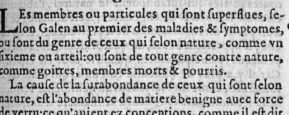 An illustration from La grande chirurgie de M. Gui de Chauliac, Medecin tres-fameux de l’Université de Monpelier, composee l’an de grace M.CCC.LXIII. Restituee nouvellement a sa dignité, par M. Laurens Joubert, Medecin ordinaire du Roy, et du Roy de Navarre, premier Docteur regent stipendié, Chancelier et Juge de ladicte Université. Voyez au prochain feuillet, ce que M. Joubert ha faict (outre sa nouvelle traduction) et fourny du sien, en recognoissant cest’ œuvre,, 1579, leaf 662