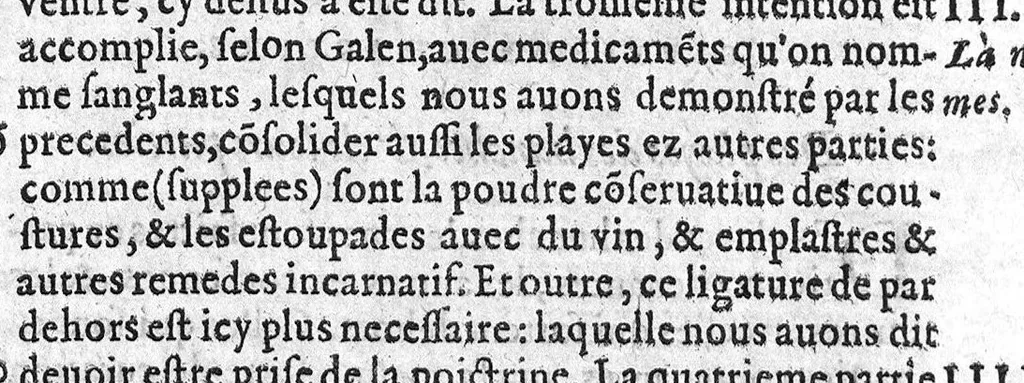 An illustration from La grande chirurgie de M. Gui de Chauliac, Medecin tres-fameux de l’Université de Montpellier, composée l’an de grace 1363. Restituee nouvellement a sa dignité, par M. Laurens Joubert, Medecin ordinaire du Roy, et du Roy de Navarre, premier Docteur regent stipendié, chancelier et Juge de ladicte Université. Voyez au prochain feuillet, ce que M. Joubert à faict (outre sa nouvelle traduction) et fourny du sien, en recognoissant cest’ œuvre, 1592, leaf 478