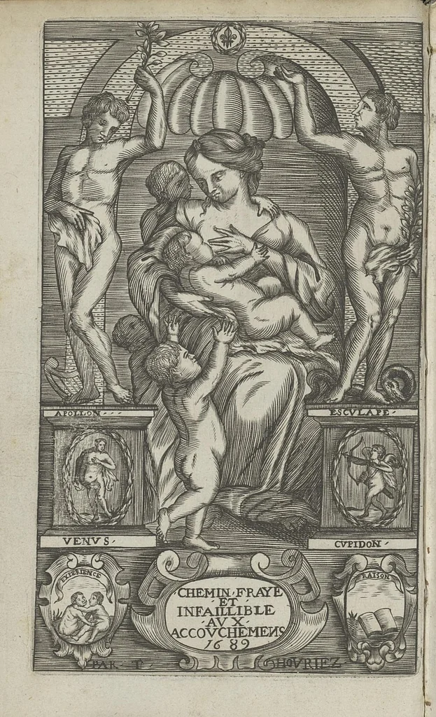 An illustration from Le chemin frayé et infaillible aux accouchemens, qui servira de flambeau aux sages-femmes, pour les éclairer en leurs operations, cachées dans les plus obscures cavernes de la matrice. Le tout enrichi de diverses figures..., 1689, leaf 5