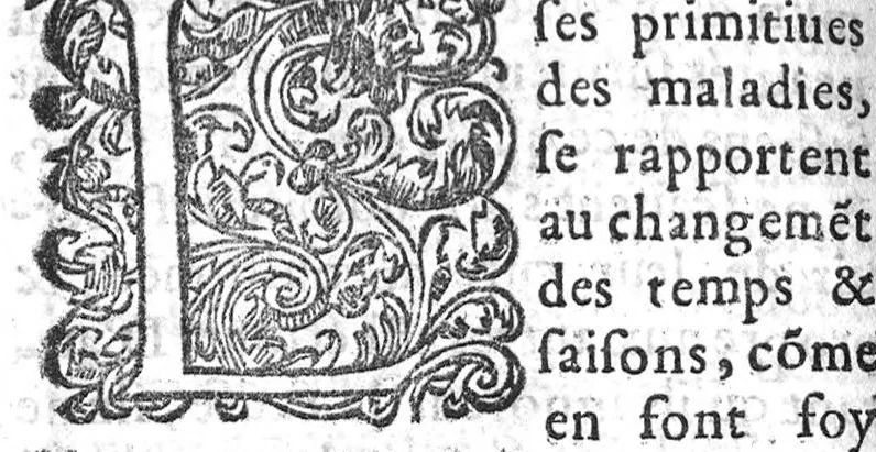 An illustration from Traicté de la dysenterie, et cure d’icelle, divisé en deux parties : l’une contenant la maladie, Causes, et Symptomes d’icelle : l’autre la Curation. Composé par Guillaume Souviros, Docteur en la faculté de Medecine de Montpellier, et Medecin en Tolose,, 1574, leaf 43